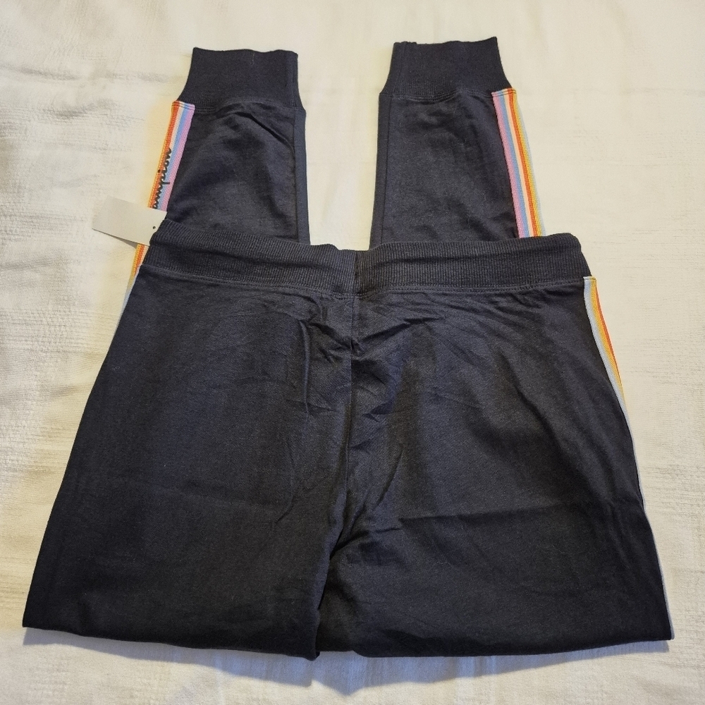 Champion women's size Medium black joggers, rainbow stripe on leg, 2 pockets NWT - Picture 5 of 9